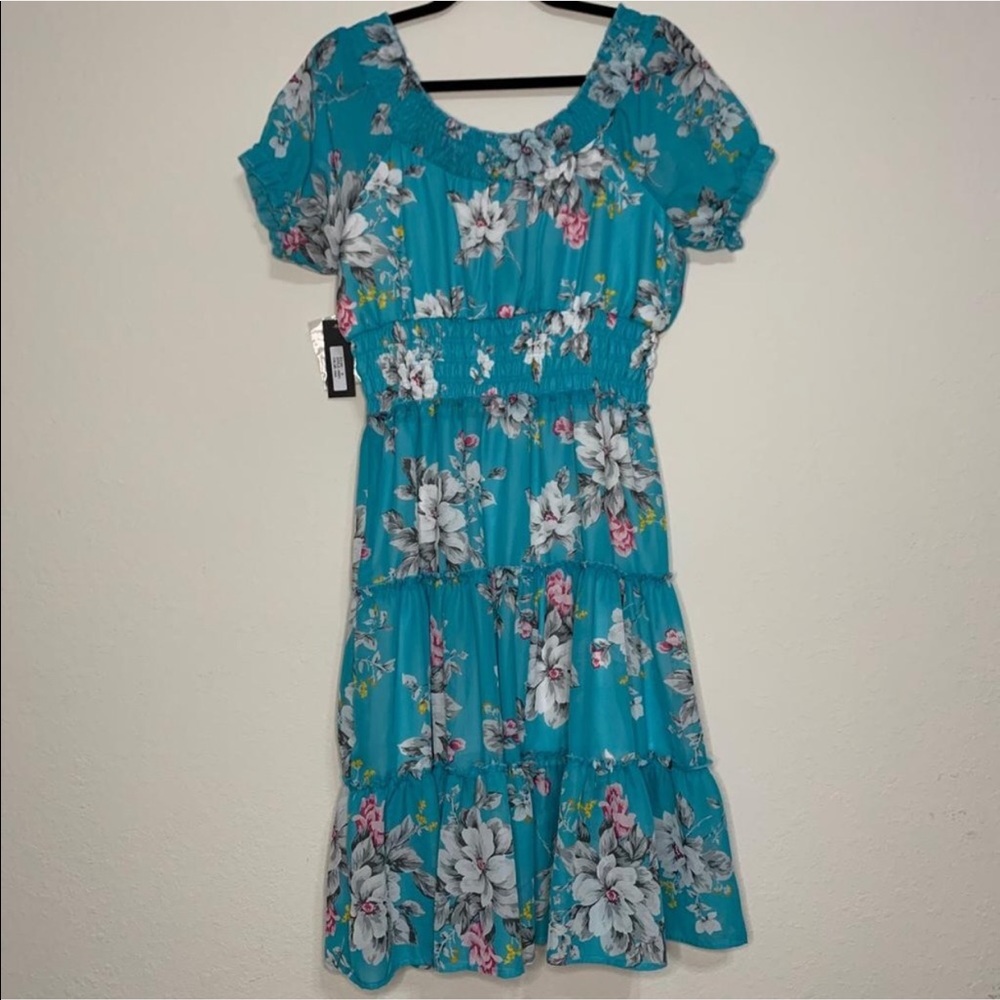 Turquoise flowered dress